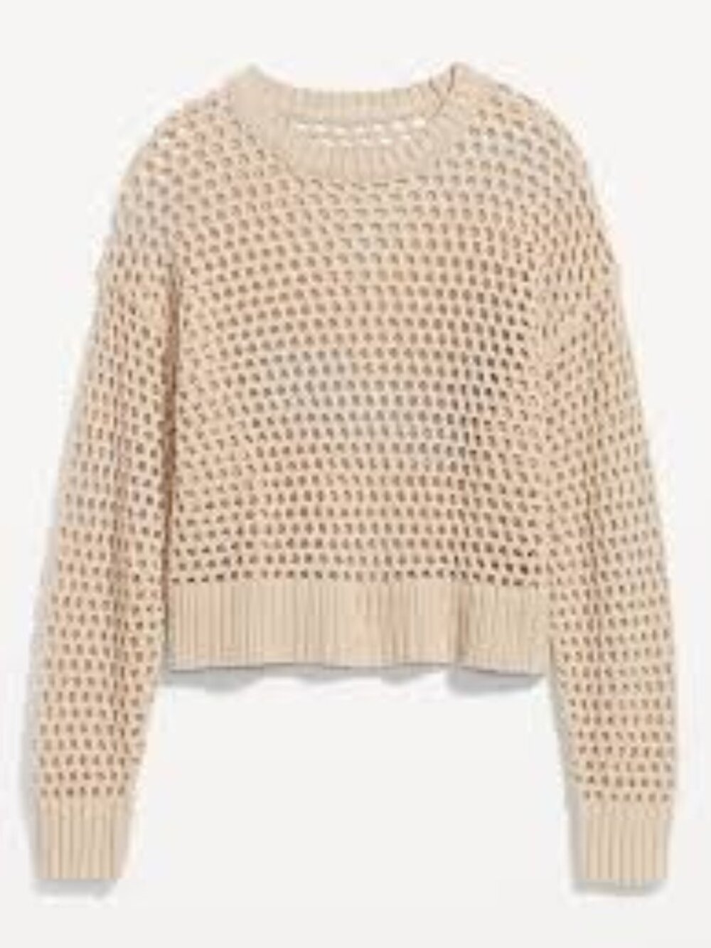 Old Navy Open Stitch Open-Knit Mesh Crop Pullover Sweater Beige Cream Tan